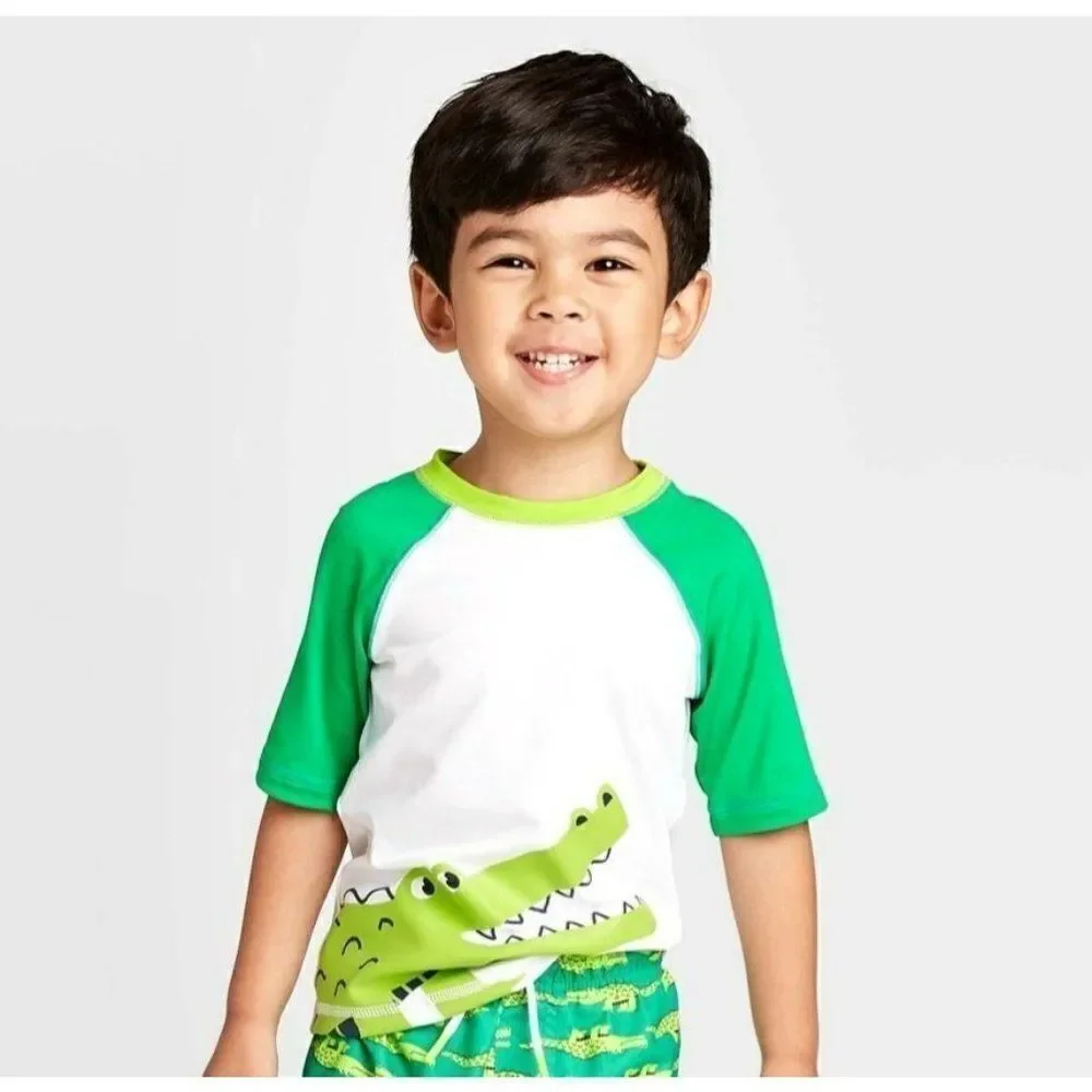 Toddler Boys' Alligator Short Sleeve Raglan Rash Guard Swim Shirt‎ - 2T